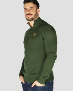 GIANMARCO VENTURI - Maglione mezza zip verde militare da uomo