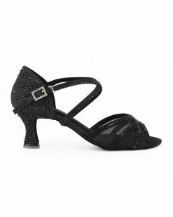 GLOBODANCE - Scarpa da ballo nera glitterata con sottopiede in memory foam e strass, tacco 6CM