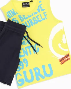 GURU - Completo smanicato bambino 3-7 anni giallo fluo in cotone