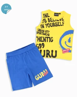 GURU - Completo smanicato bambino 3-7 anni giallo in cotone