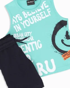 GURU - Completo smanicato bambino 3-7 anni azzurro in cotone