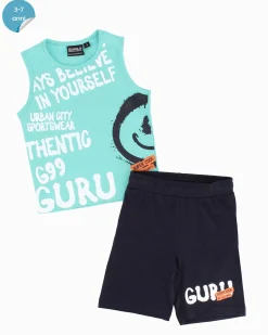 GURU - Completo smanicato bambino 3-7 anni azzurro in cotone