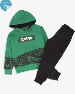 GURU - COMPLETO TUTA FELPA VERDE CON CAPPUCCIO DA BAMBINO