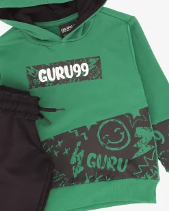 GURU - COMPLETO TUTA FELPA VERDE CON CAPPUCCIO DA BAMBINO