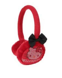 HELLO KITTY - Paraorecchie bimba rosso con strass e fiocco nero