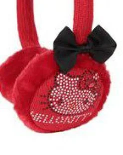 HELLO KITTY - Paraorecchie bimba rosso con strass e fiocco nero