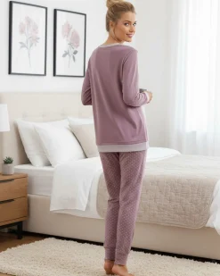 INFIORE - PIGIAMA MICROPIN MANICA LUNGA MALVA DA DONNA