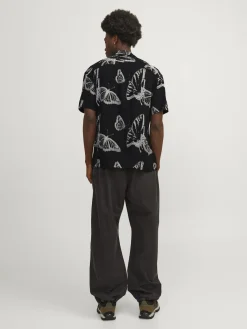 JACK&JONES CAMICIA HAWAIANA NERA DA UOMO STAMPA FARFALLE