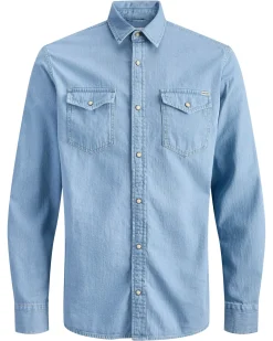 JACK & JONES - CAMICIA JEANS MANICA LUNGA LIGHT BLUE DA UOMO