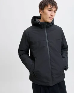 JACK & JONES - GIUBBINO NERO DA UOMO IDROREPELLENTE CON CAPPUCCIO