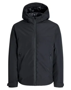 JACK & JONES - GIUBBINO NERO DA UOMO IDROREPELLENTE CON CAPPUCCIO