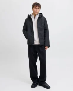 JACK & JONES - GIUBBINO NERO DA UOMO IDROREPELLENTE CON CAPPUCCIO