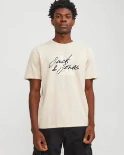 JACK&JONES  T-SHIRT BEIGE DA UOMO IN COTONE
