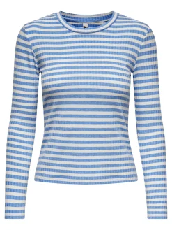 JACQUELINE de YONG - T-SHIRT MANICA LUNGA A RIGHE AZZURRE E BIANCHE