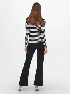 JACQUELINE de YONG - T-SHIRT MANICA LUNGA A RIGHE NERE E BIANCHE