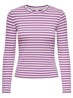 JACQUELINE de YONG - T-SHIRT MANICA LUNGA A RIGHE FUXIA E BIANCHE