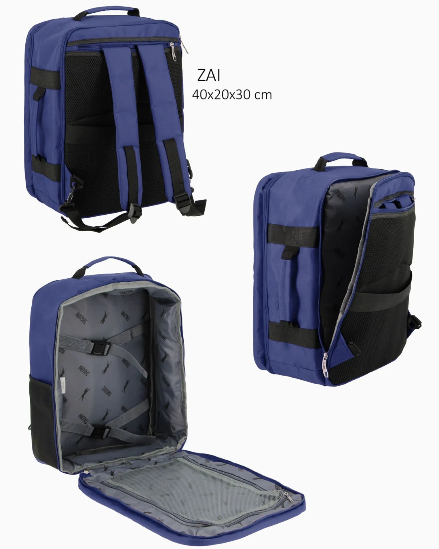 JAGUAR - TROLLEY BLU IN TESSUTO CON DOPPIA TASCA FRONTALE, COMBINAZIONE TSA E 4 RUOTE