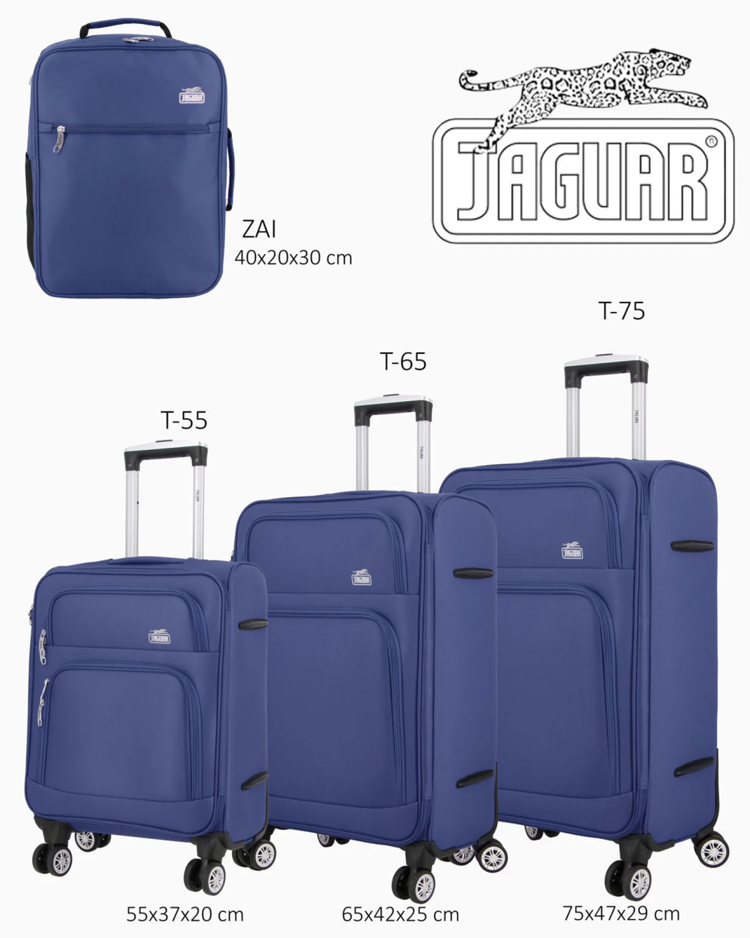 JAGUAR - TROLLEY BLU IN TESSUTO CON DOPPIA TASCA FRONTALE, COMBINAZIONE TSA E 4 RUOTE