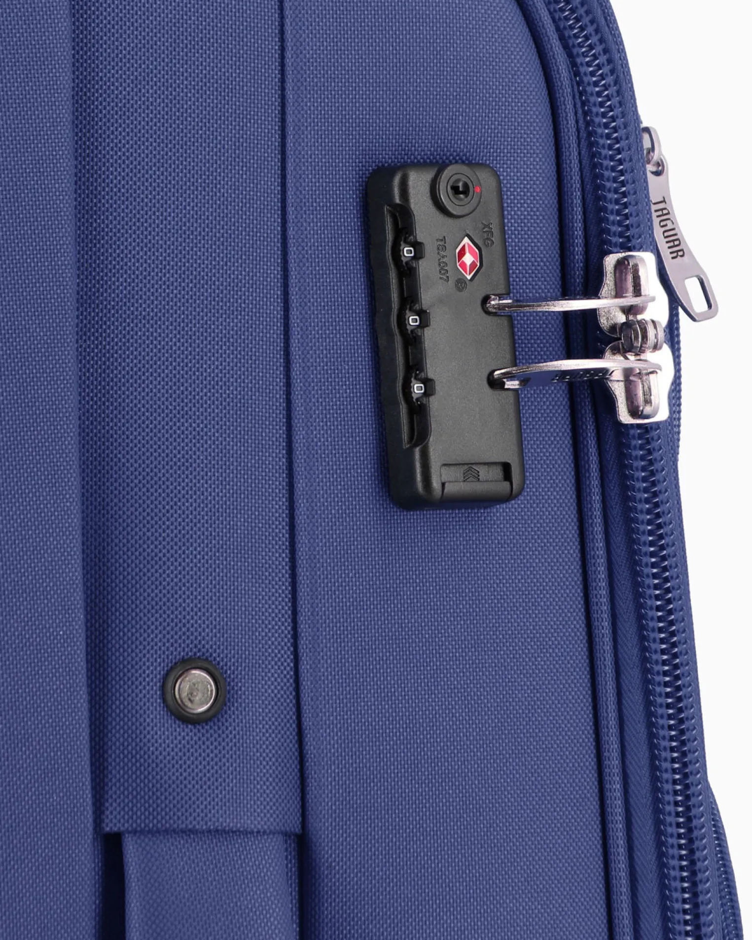 JAGUAR - TROLLEY BLU IN TESSUTO CON DOPPIA TASCA FRONTALE, COMBINAZIONE TSA E 4 RUOTE