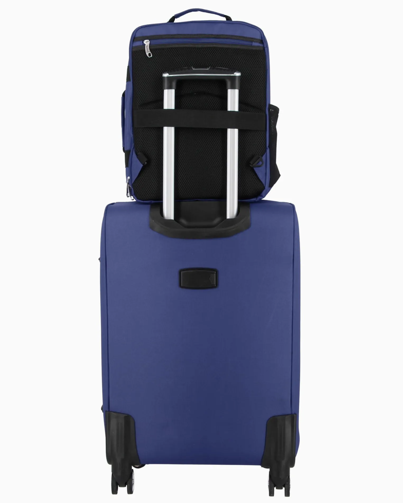 JAGUAR - TROLLEY BLU IN TESSUTO CON DOPPIA TASCA FRONTALE, COMBINAZIONE TSA E 4 RUOTE