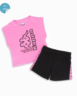 KAPPA - Completo bimba mezza manica rosa 3-7 anni in cotone