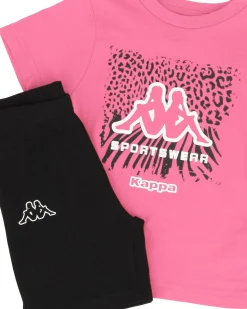 KAPPA - Completo mezza manica bambina 3-7 anni rosa in cotone