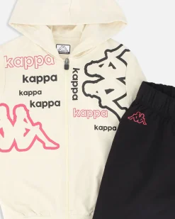 KAPPA - COMPLETO TUTA RAGAZZE CON FELPA BIANCA FULL ZIP CON CAPPUCCIO