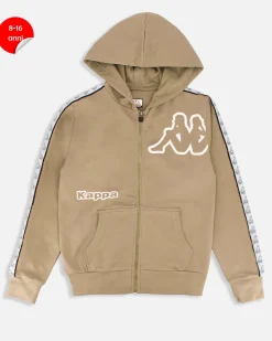 KAPPA - FELPA BEIGE DA RAGAZZO CON ZIP E CAPPUCCIO