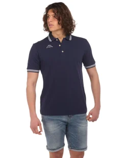 KAPPA - POLO BLU DA UOMO CON BORDINO A CONTRASTO LOGO MALTAX 5