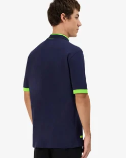 KAPPA - POLO MEZZA MANICA UOMO LOGO NEON BLU CON DETTAGLI VERDE FLUO, 341N22W-A07