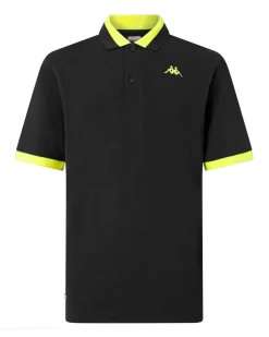 KAPPA - POLO MEZZA MANICA UOMO LOGO NEON NERA CON DETTAGLI GIALLI , 341N22W-A1D
