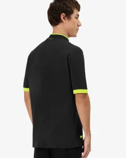 KAPPA - POLO MEZZA MANICA UOMO LOGO NEON NERA CON DETTAGLI GIALLI , 341N22W-A1D
