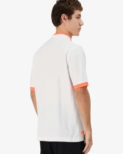 KAPPA - POLO MEZZA MANICA UOMO LOGO NEON BIANCA CON DETTAGLI ARANCIONI , 341N22W-A14