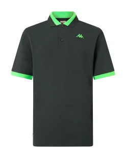 KAPPA - POLO MEZZA MANICA UOMO LOGO NEON VERDE SCURO CON DETTAGLI VERDE FLUO, 341N22W-A1T