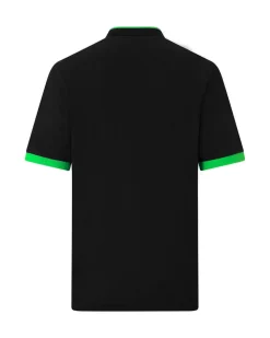 KAPPA - POLO MEZZA MANICA UOMO LOGO NEON NERA CON DETTAGLI VERDE FLUO , 341N22W-A19