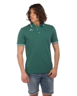 KAPPA - POLO VERDE DA UOMO CON BORDINO A CONTRASTO LOGO MALTAX 9