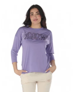 KEITH HARING - DONNA MAGLIA MANICA 3/4 LILLA, SPACCHI LATERALI