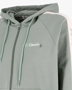 KEITH HARING - Felpa con cappuccio e full zip verde salvia da donna in cotone