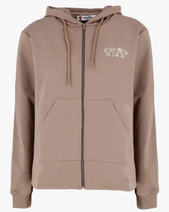 KEITH HARING - Felpa con cappuccio e full zip marrone chiaro da donna in cotone