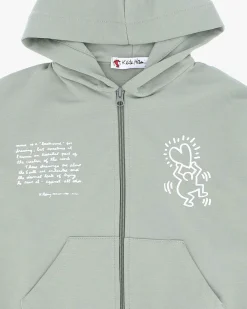 KEITH HARING - FELPA VERDE FULL ZIP CON CAPPUCCIO DA RAGAZZA 10-14 ANNI
