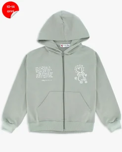 KEITH HARING - FELPA VERDE FULL ZIP CON CAPPUCCIO DA RAGAZZA 10-14 ANNI