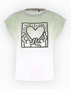 KEITH HARING - Tshirt manica corta bianco e verde in cotone