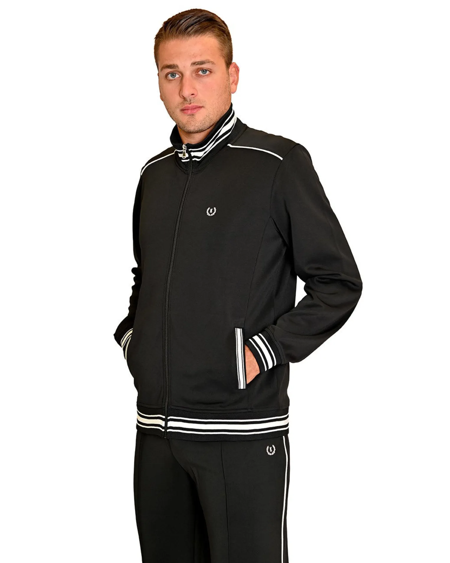 KEY UP - FELPA NERA DA UOMO FULL ZIP ACETATA CON DETTAGLI RICHE