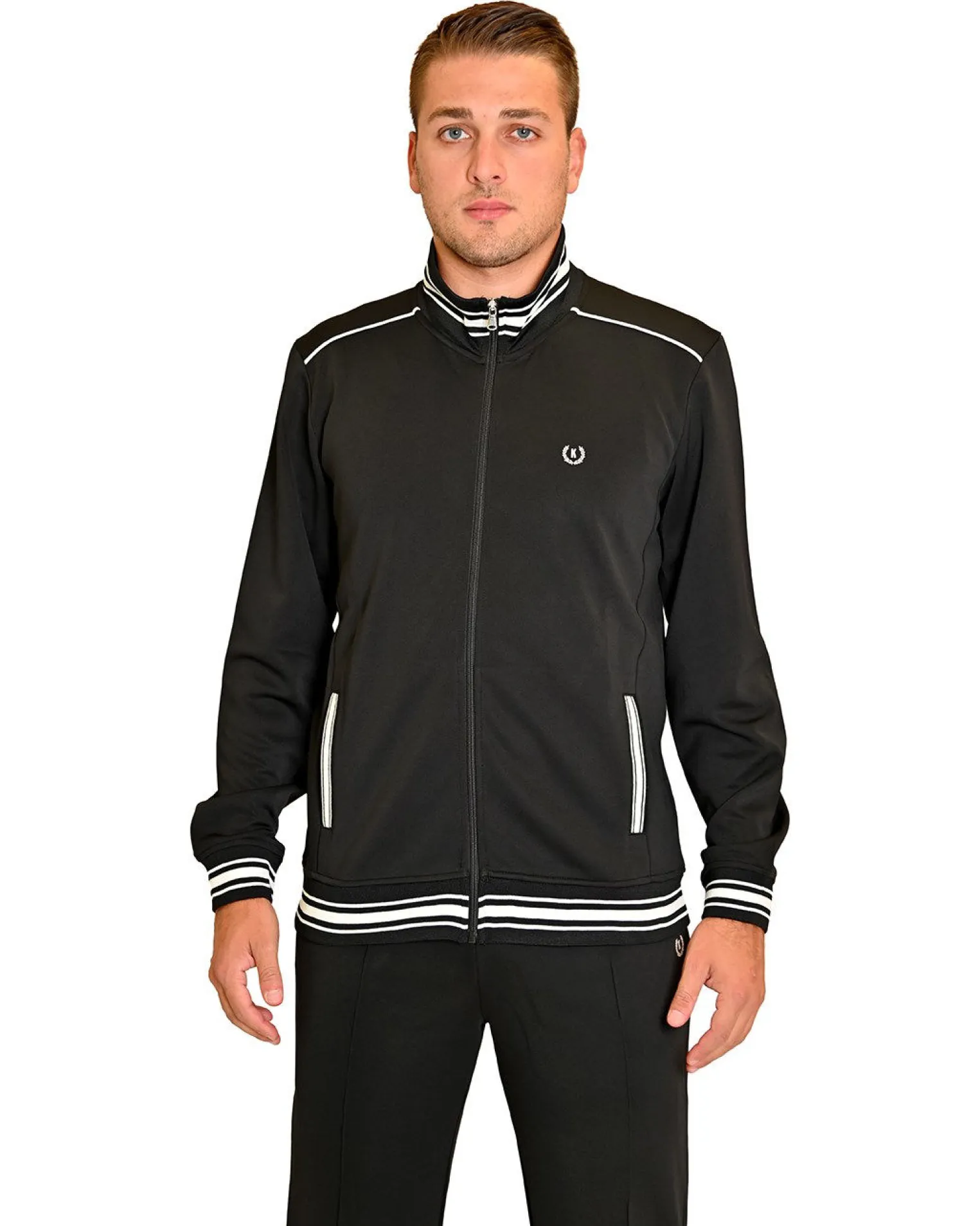 KEY UP - FELPA NERA DA UOMO FULL ZIP ACETATA CON DETTAGLI RICHE