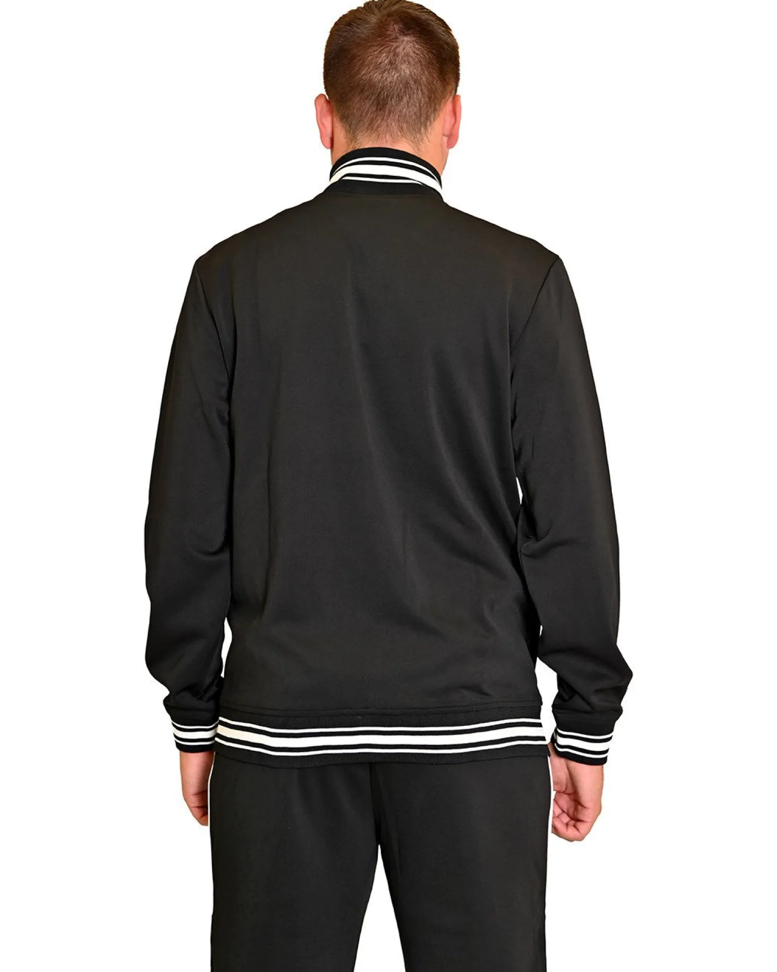 KEY UP - FELPA NERA DA UOMO FULL ZIP ACETATA CON DETTAGLI RICHE