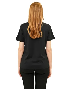 KEY UP - T-SHIRT MEZZA MANICA DONNA NERA CON STAMPA FRONTALE- 5S883/0002