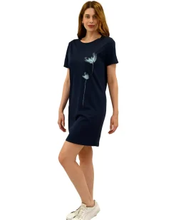 KEY UP - VESTITINO DONNA MEZZA MANICA BLU CON STAMPA FLOREALE-  5S889/1265