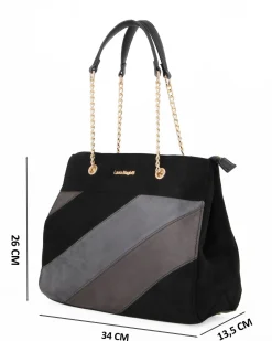 LAURA BIAGIOTTI - Borsa a due manici scamosciata nera con disegno frontale grigio