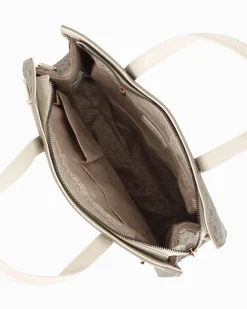 LAURA BIAGIOTTI - Borsa due manici burro loggata con dettaglio cinturino frontale con girello, tracolla removibile
