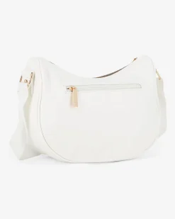 LAURA BIAGIOTTI - Borsa mezzaluna bianca con tasca frontale e posteriore e inserto centrale tortora